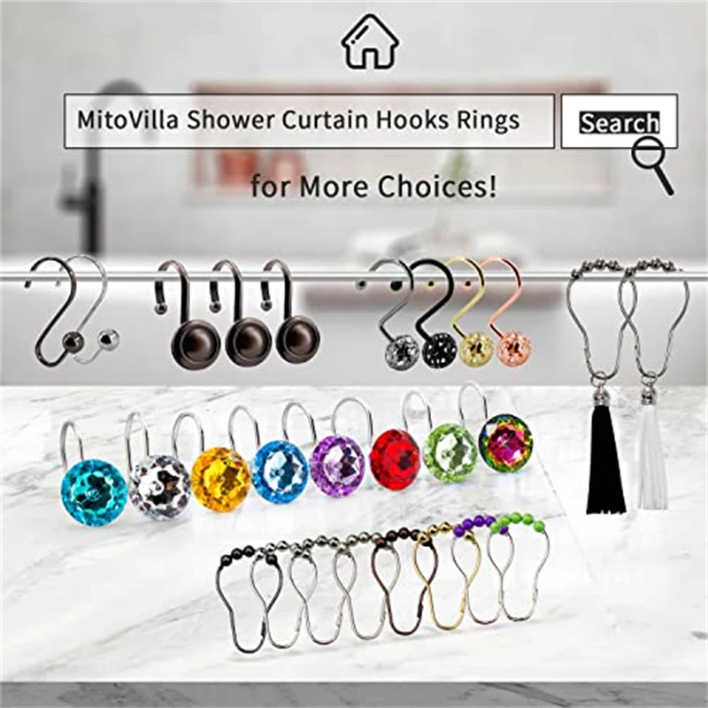 12 Pcs Acrylic Crystal Shower Curtain Hooks Rust Resistant Circular Rolling Hooks Stainless Steel Multi Color Options