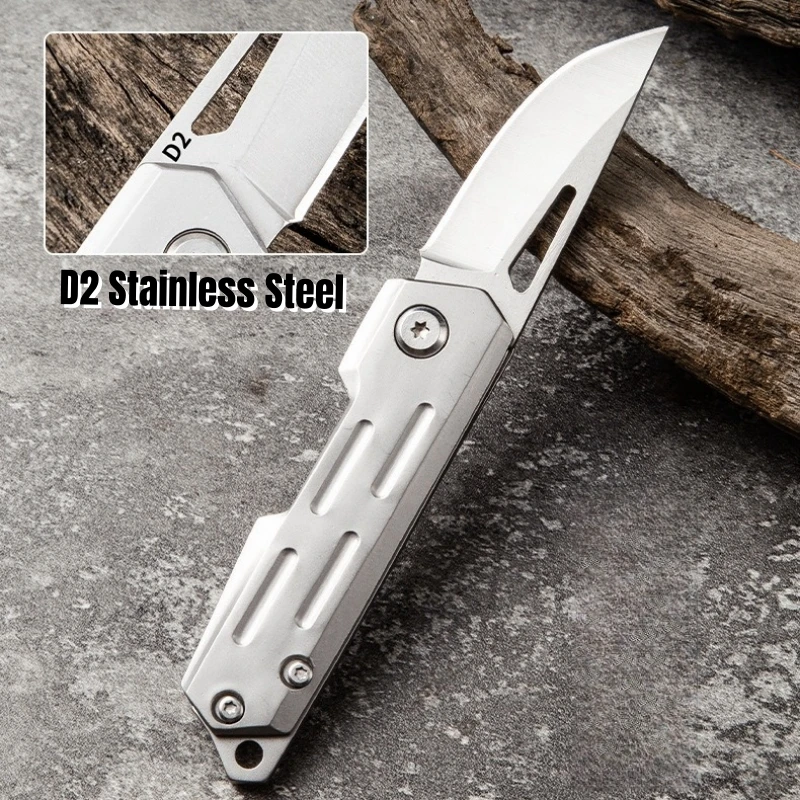 korknife Opvouwbaar zakmes D2 roestvrijstalen mes voor heren Roestvrij stalen handvat Klein sleutelhangermes Buitenmes