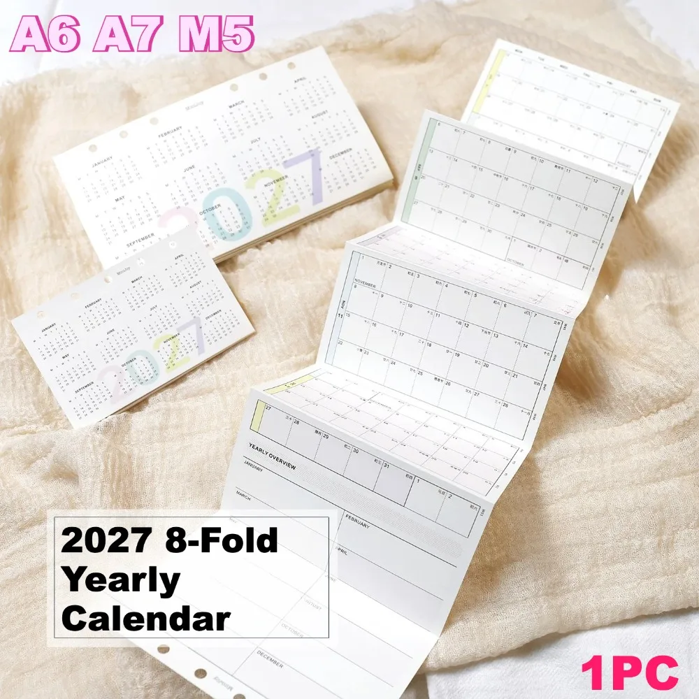 2027 8-fach faltbarer Jahreskalender, lose Blätter, Notizbuch, Planer-Einlage, A6 A7 A8 Kalender, 24 Solar-Terme, Feiertagsplaner-Einlage – Detail 1