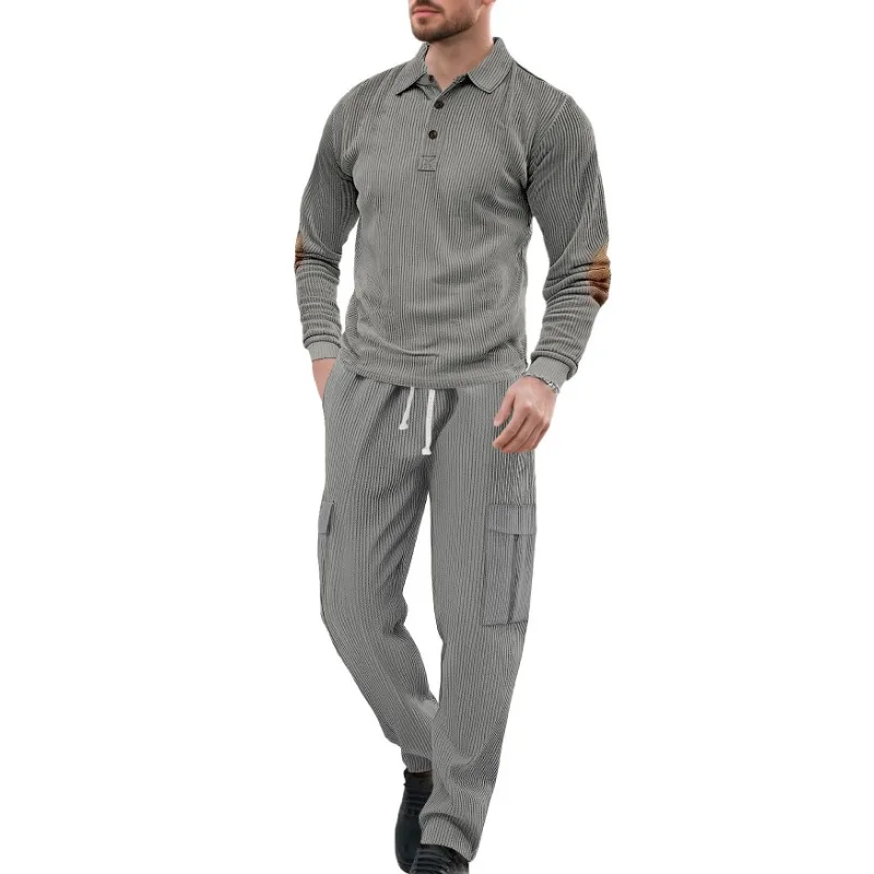 Casual Sports Lapel Long Sleeve Two-piece Men's Loose Solid Color Work Suit