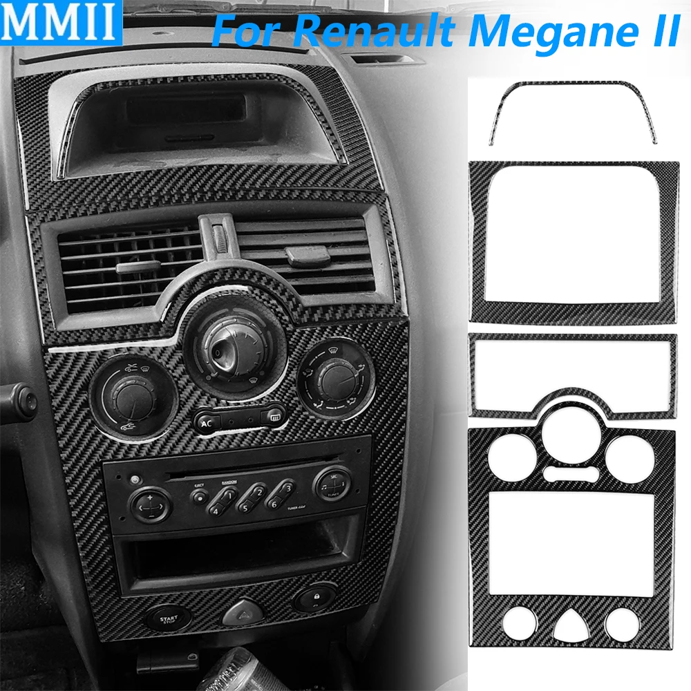 

Для Renault Megane II 2004-2008: Комплект накладок из карбона для центрального дисплея, воздуховодов кондиционера, панели радио/CD, аксессуары для автомобиля, наклейки
