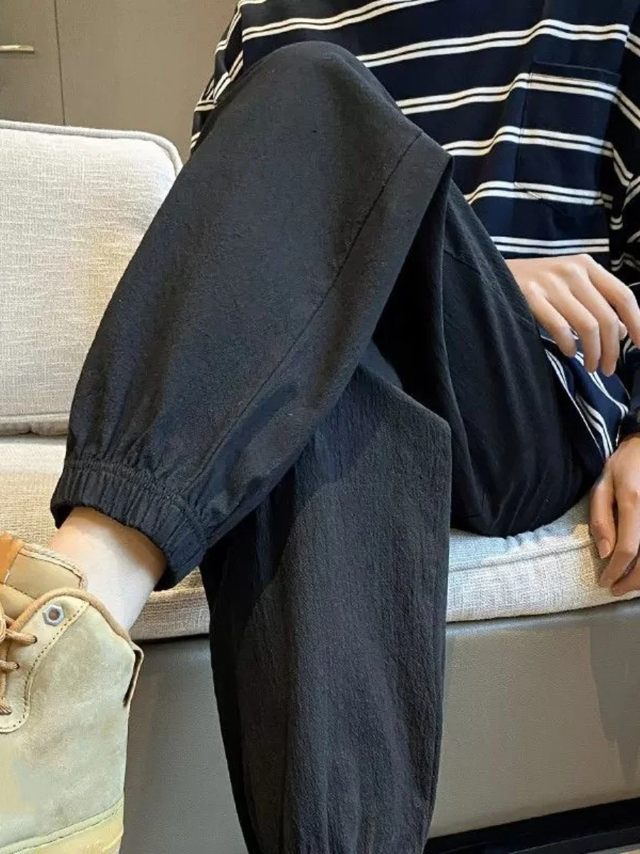 Casual Cotton Linen Men's Pants Autumn Spring Loose Fit Nine-Tenths Cuffed Sports Sweatpants Summer Thin New Style