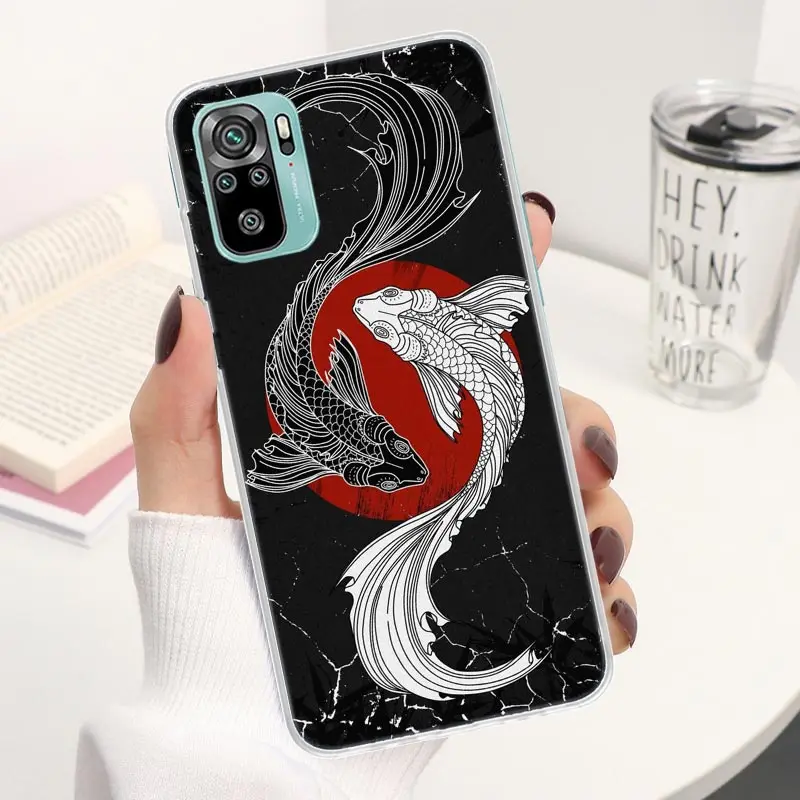 Giappone Koi Fish Yin Yang Art Coque custodia per telefono per Xiaomi Redmi Note 10S 11 11S 11T 11E 10 12 Pro Plus 9 9S 9T 5G 8 8T 7 6 5 Cover