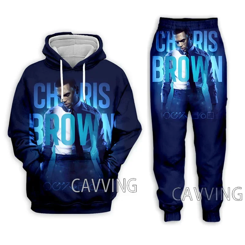 New Fashion Women/Men's 3D Print  Rapper Chris Brown  Hooded Sweatshirts + Pants Trouser Suit Clothes Two-Pieces Sets   T02