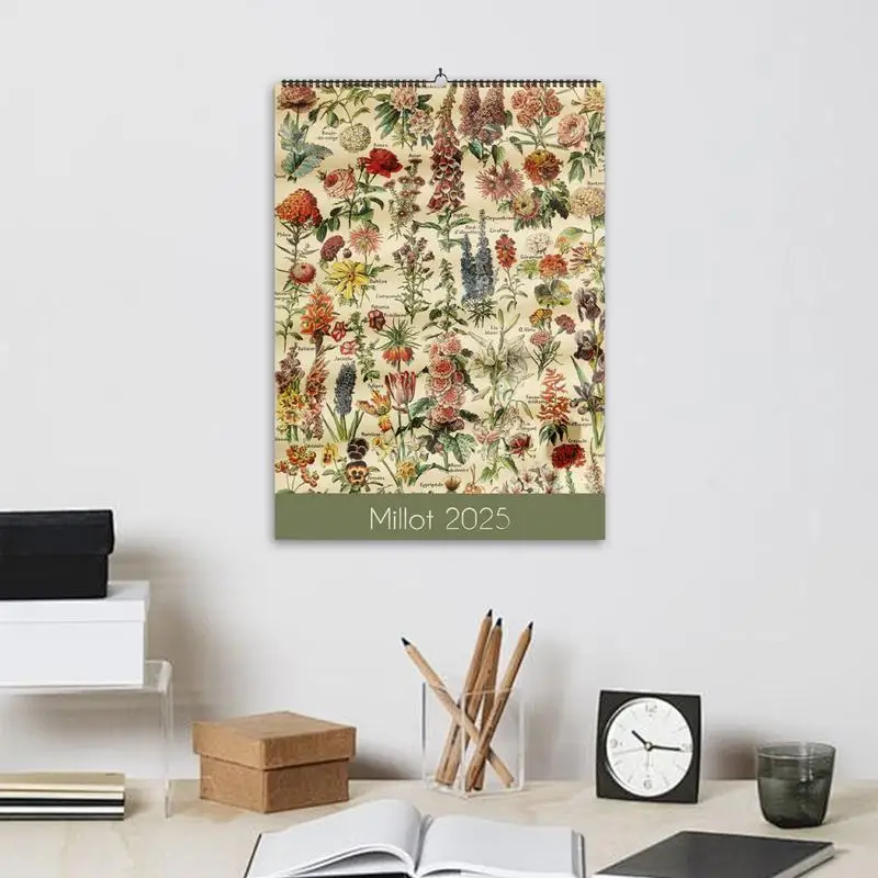 2025 Calendar Floral Vintage Art Calendar Vertical Monthly Wall Calendar Creative Monthly Wall Calendar Hangable Wall Calendar