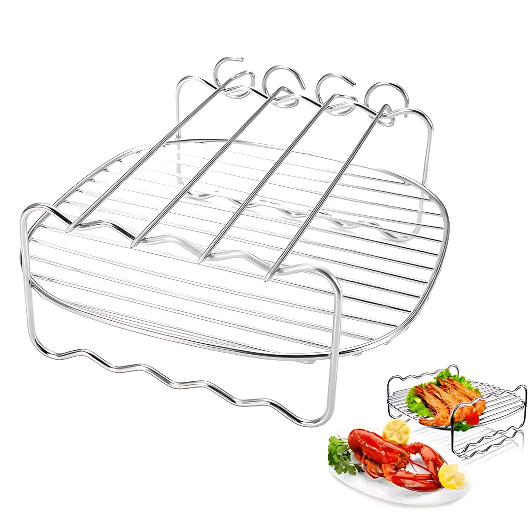 Air Fryer Stainless Steel Rack Tray&Steaming Racks Air Fryer Tools Baking Pan BBQ Gril Baking Cooker Accessories Cooking Tools