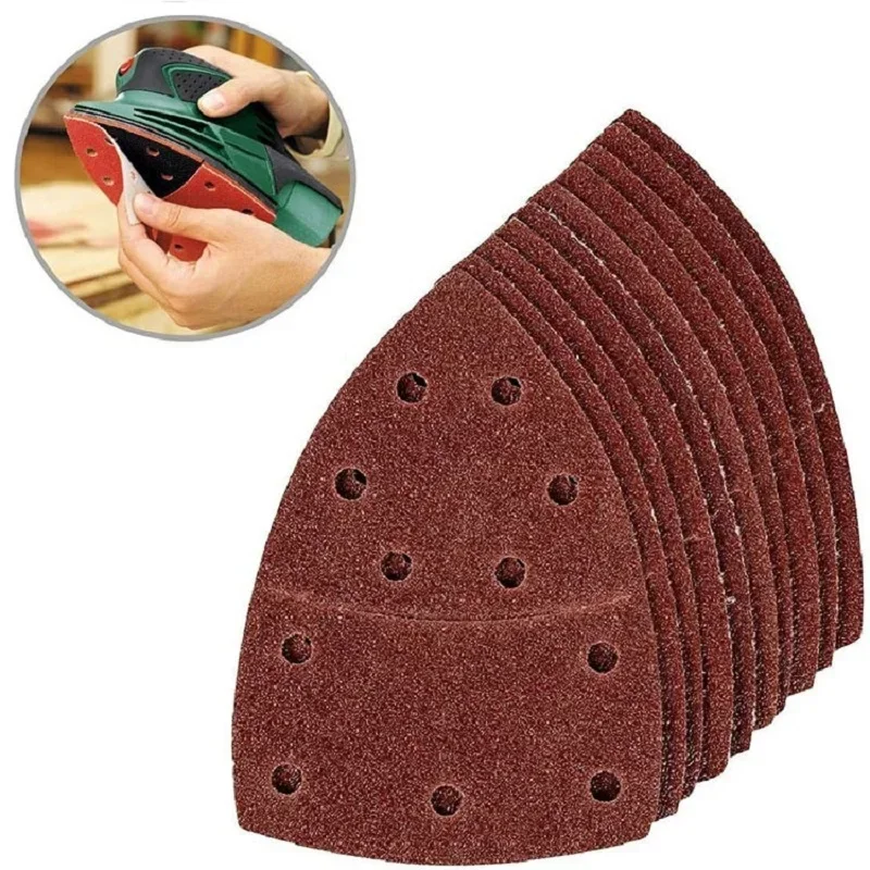 10pcs Triangular Sanding Disc 11 Holes Delta Sander Hook & Loop Sandpaper Abrasive Tools For Multi Sander Sanding 40-1500 Grit