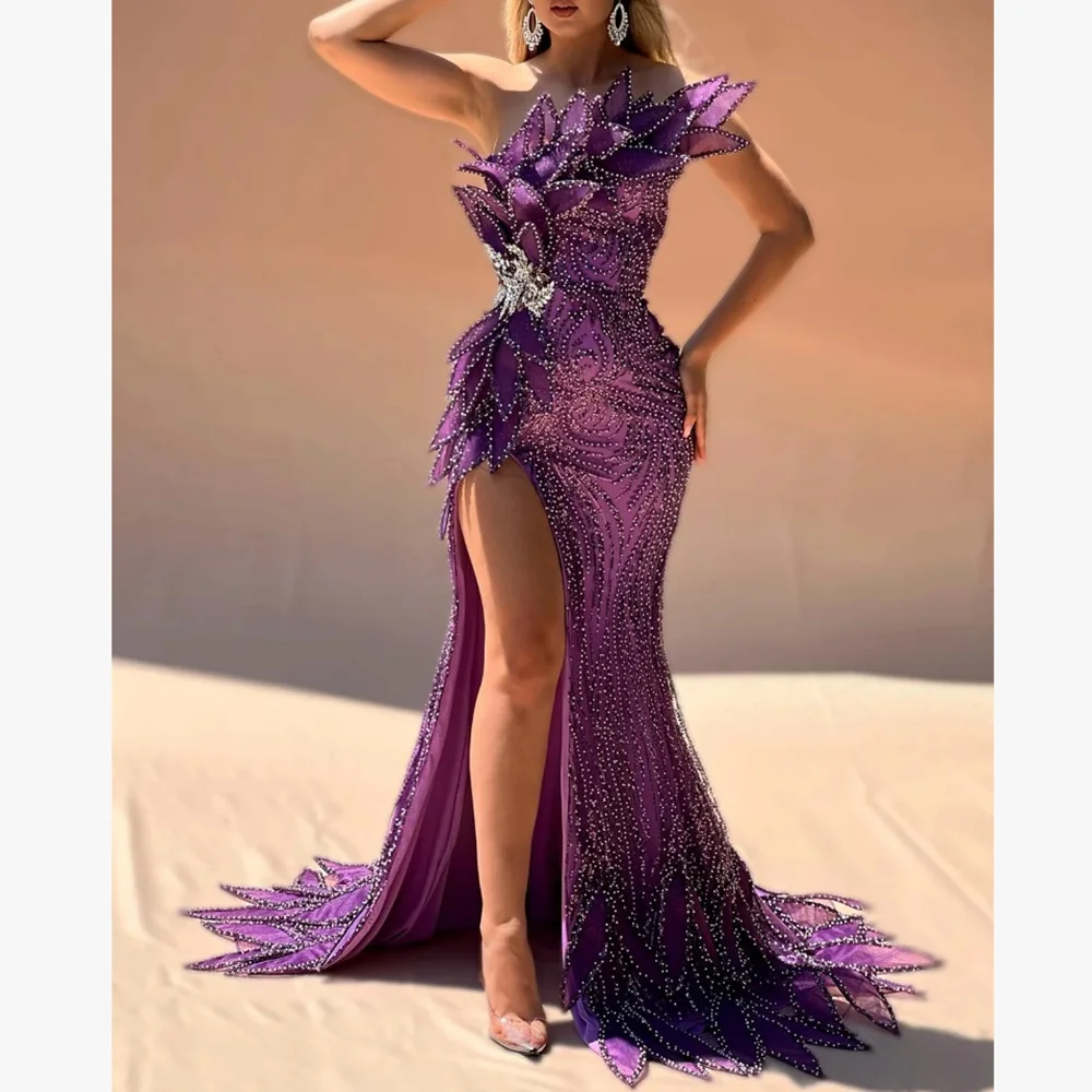 

Customized Luxury Beads Long Purple Evening Dresses for Women Floor-Length Slit Special Events Prom Party Wedding Dress 2026