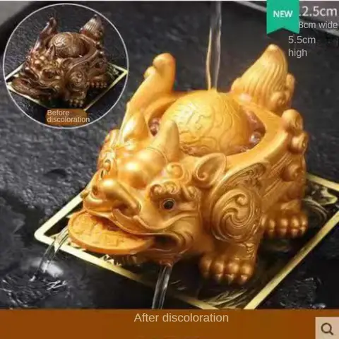 1 st kinesiskt harts missfärgat te husdjur lyckosamt sött gyllene padda ornament skrivbordshantverk hem teservis dekoration gåvor 10 best sales teapet - №4