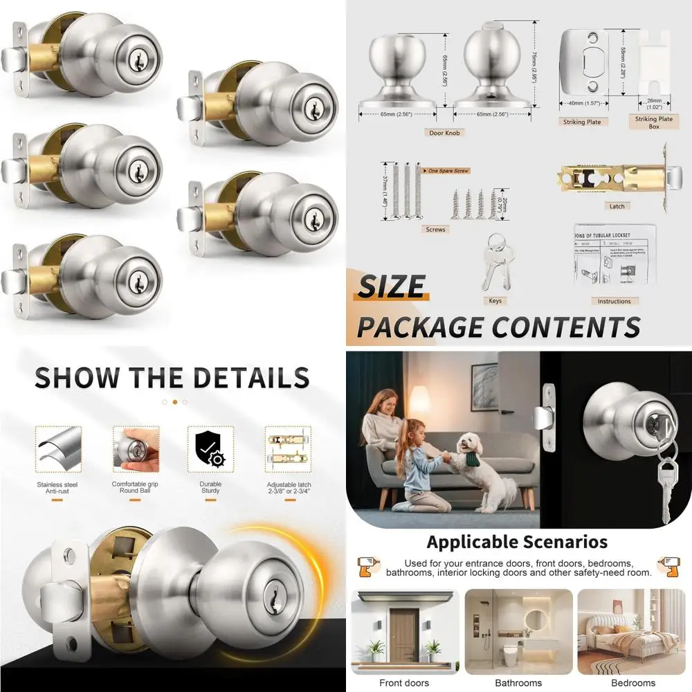 

Keyed Entry Door Knob Lock, Front Door Knob with Matching Key, Indoor/Outdoor Door Lock, Standard Ball and Satin Nickel Finish,