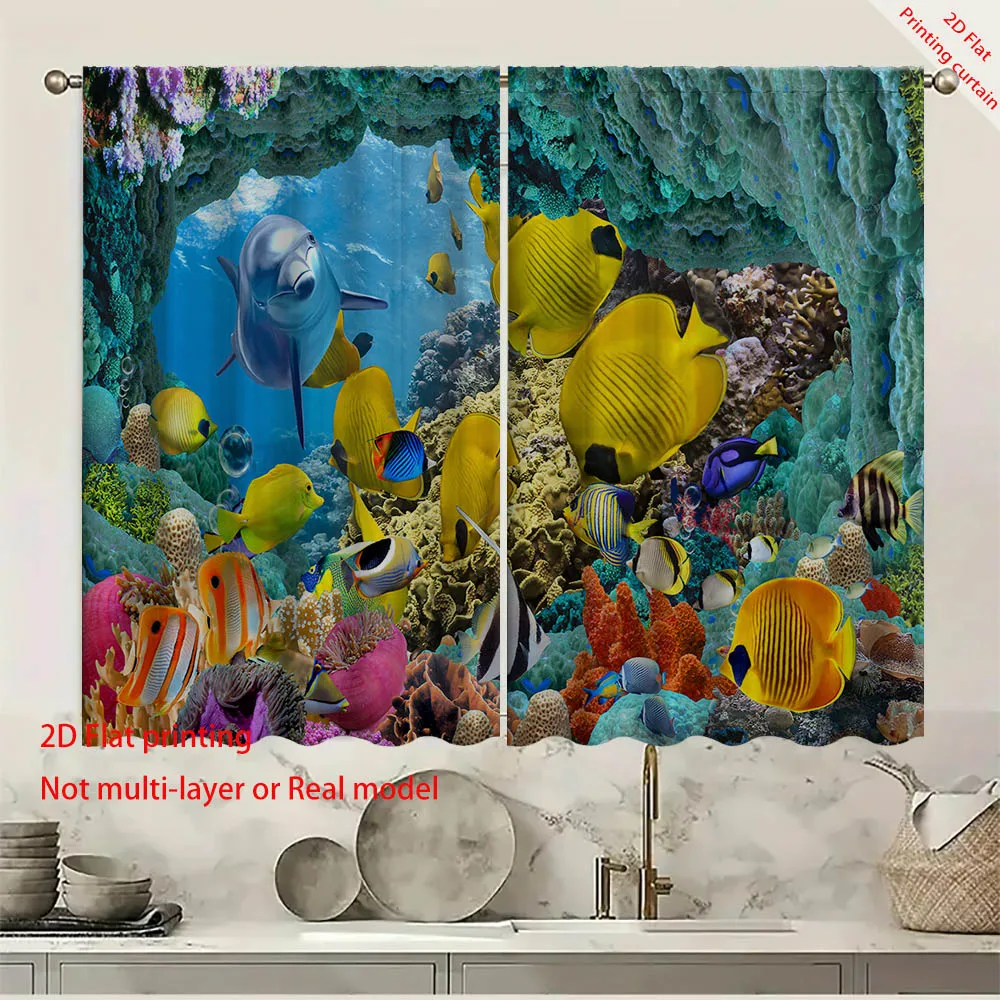 Wunderschöne bedruckte Vorhänge mit Unterwasserwelt, Heimdekorationsvorhänge, Schlafzimmer, Wohnzimmer, Schlafsaal-Sonnenschutzvorhänge
