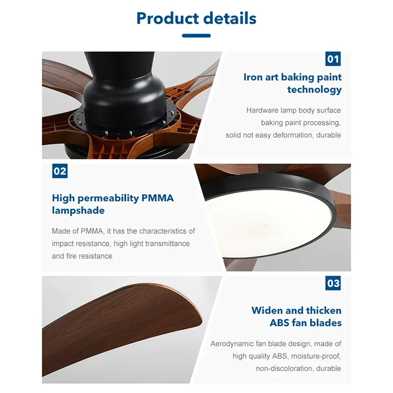 50/60 Inch Low Floor Ceiling Fan Light 5 Blade DC Motor electric fan with Remote Control Restaurant The bedroom 110V 220V