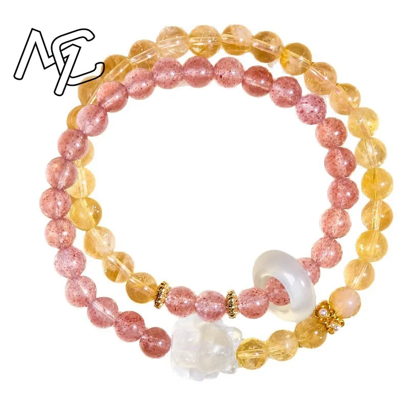 Natural Real Strawberry Crystal Yellow Crystal Fox Bracelets Amulet Jewelry Bangle Talismans Vintage Accessories Carved Gifts view 5