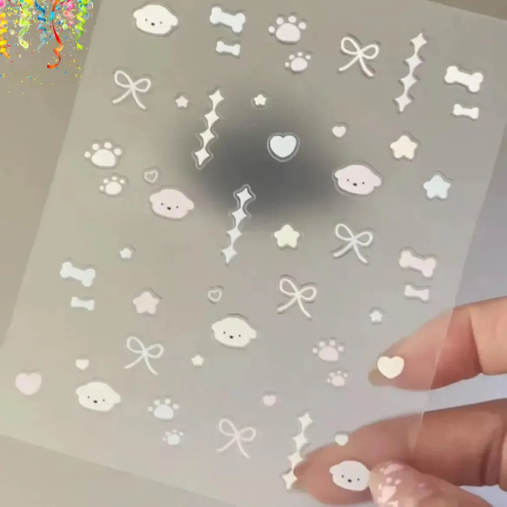 Hand-painted Cute dog Ins-style Minimalist Design 3D Embossed Nail Stickers, for Planners and Phones