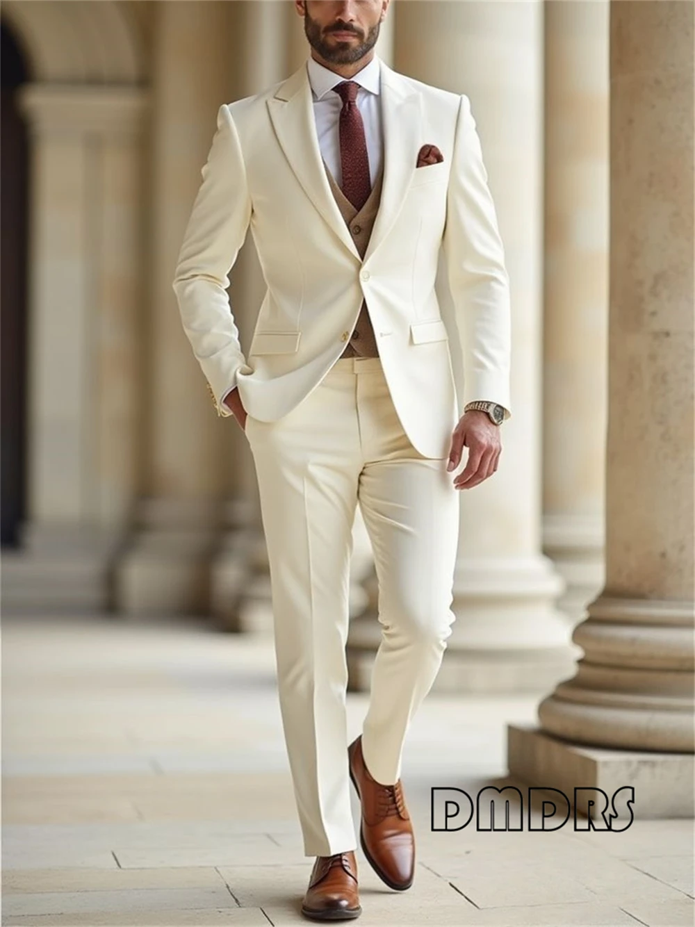 

Tailored Slim Fitting Suit Set for Groom Best Man 3- Piece Formal Tuxedo Suits Brown Vest Included XXS-7XL Party Tuxedo Suits