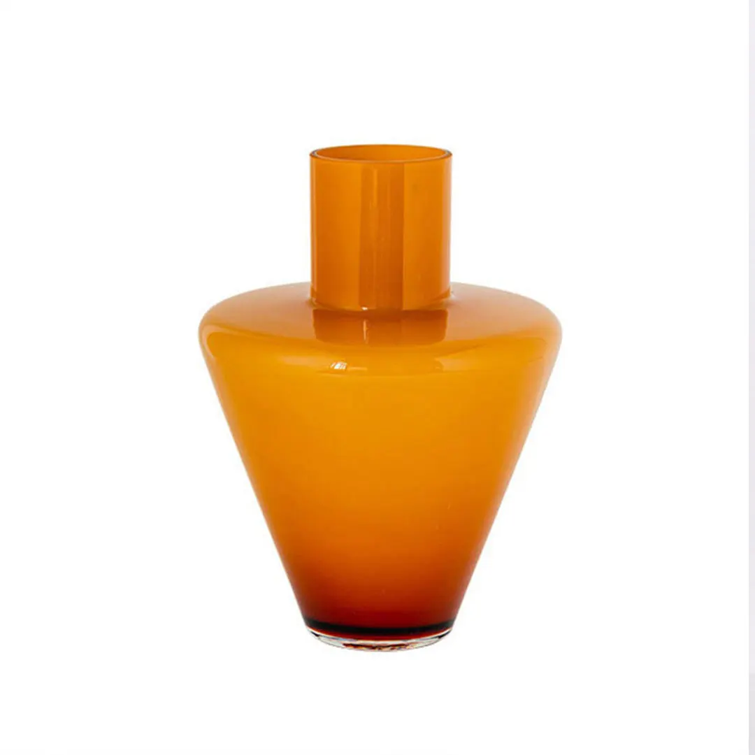 

Nordic minimalist style caramel color inverted triangle design glass vase medieval flower arrangement ornament housewarming gift