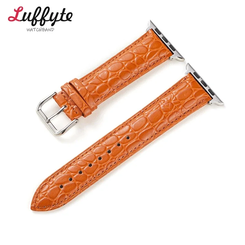 Pulseira de relógio de couro em relevo para Apple Watch, pulseira para iWatch Ultra 2, 49mm, 44mm, 45mm, 41mm, 40mm, 49mm, séries 9, 8, 7, 6, SE