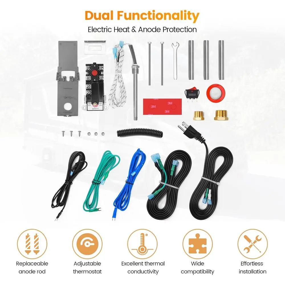 [New Upgrade] RV Electric Water Hybrid Heater Kits with Replaceable Anode Rod (Patent Pending), Electric Heat and Anode Protecti