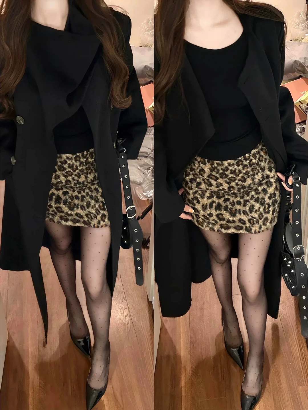 plus Size Women's High Waist A-Line  Skirt Korean Style Flattering Short Skirt Anti-Light Wrap Body Skirt Leopard Print