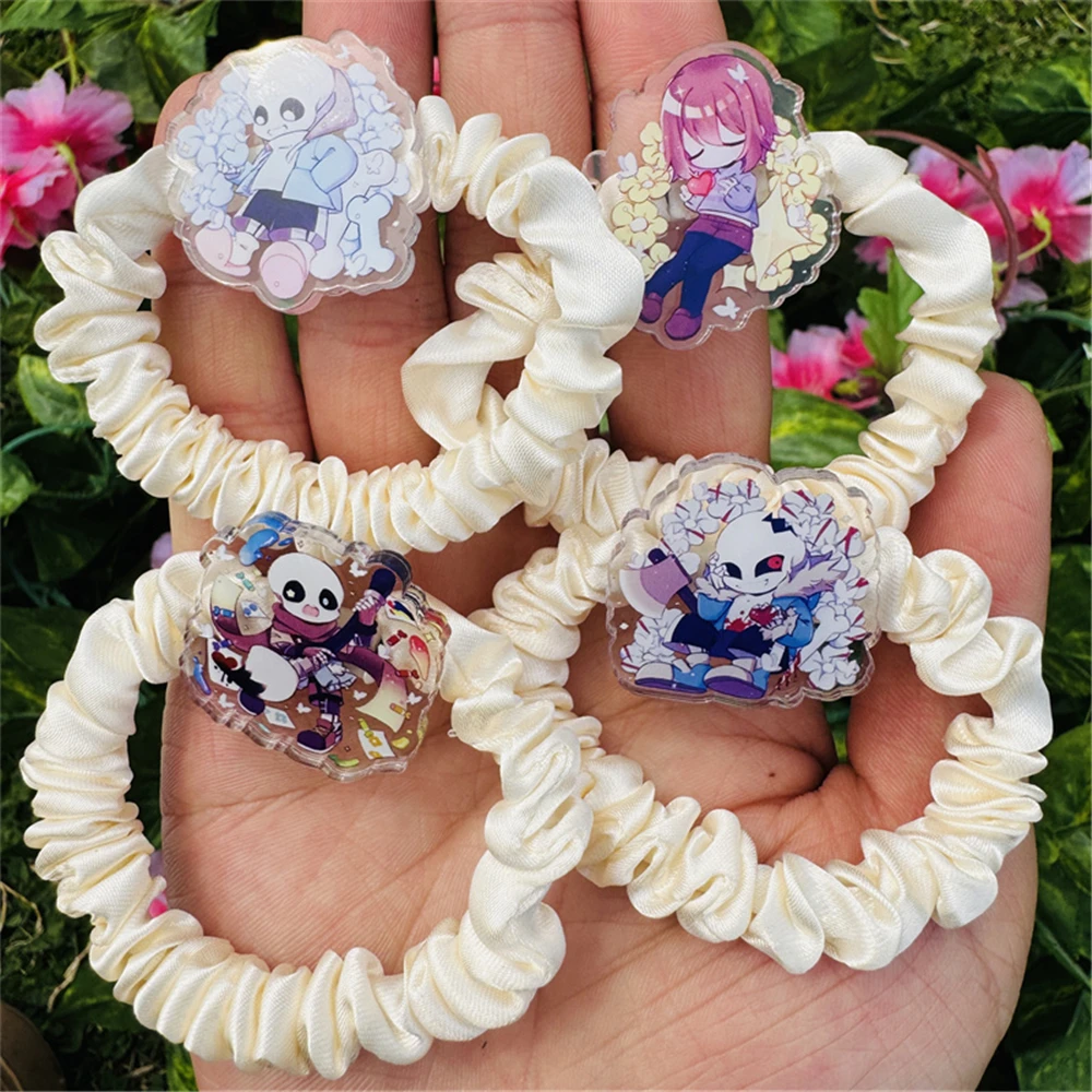 

Game Undertale Frisk Sans Cosplay Accessories Acrylic Scrunchies Hair Scrunchy Women Solid Ponytail Headwear Elastic Ties Bands