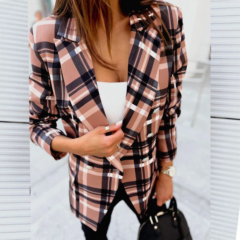 Lady lattice suit Blazer Coats Fashion  Women Outerwear Spring Casual Simple Long Sleeve Jackets Zebra printing all season new