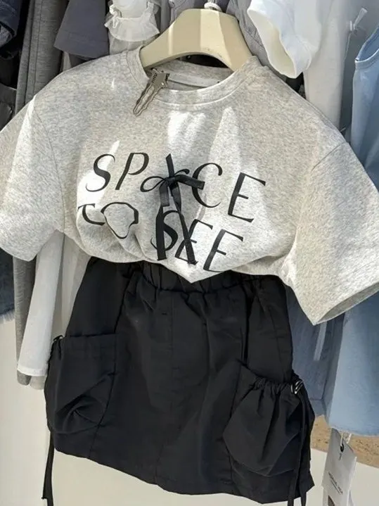 

Футболка с узлом и буквами для девочек ort Sve, повседневный топ, корейский хлопок, летняя одежда для поездок на работу, модная одежда для подростков