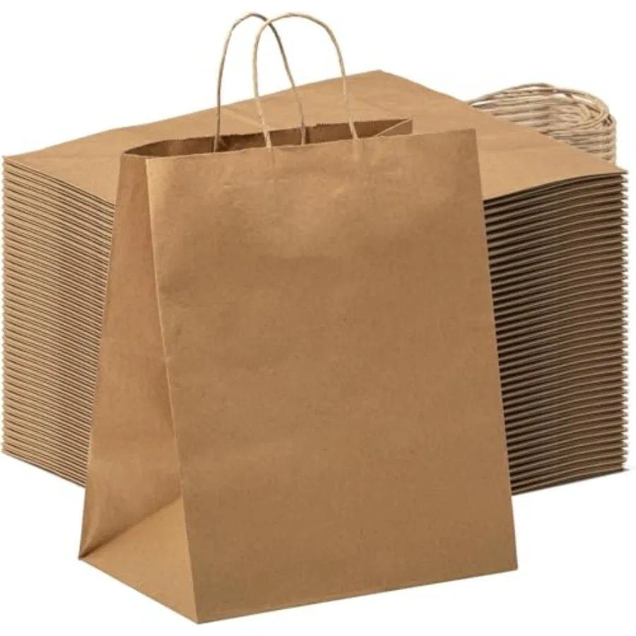 

JQ istro rown Kraft Paper ags 10x7x12 Inces 250 Pcs wit ed andles Sopping ags for your usin ideal for Takeout Containers and Re