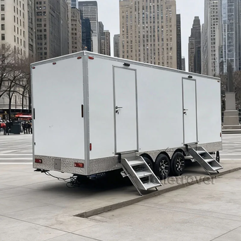 الصين معتمد VIP المحمول الفاخرة 20ft الحاويات الحديثة 4 كشك في الهواء الطلق مرحاض الحمام مقطورة مرحاض محمولة للبيع