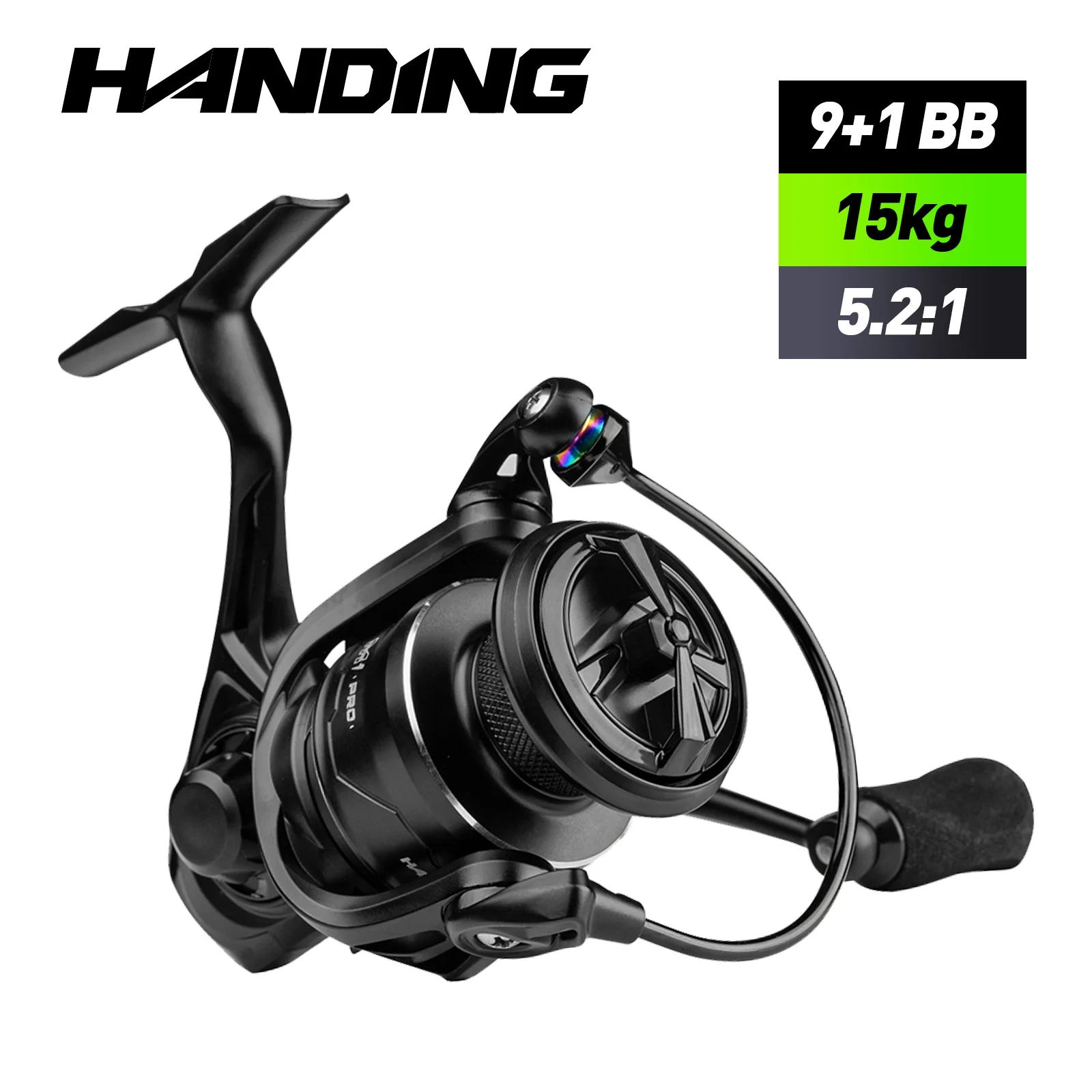 HANDING M1 PRO Spinning Reel Fully Enclosed Corrosion Resistance 15 KG Max Drag 3 Disc Carbon Fiber Drag Washer Gear Ratio 5.2:1