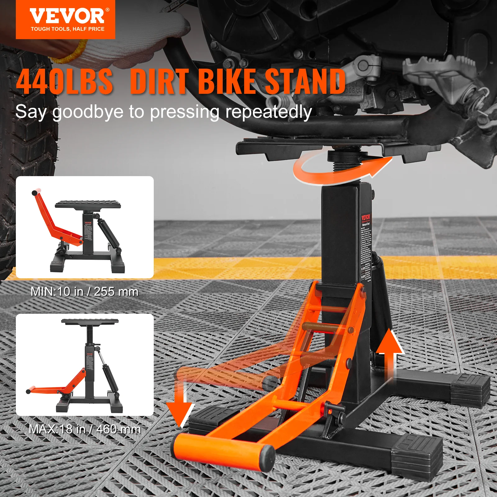 VEVOR Motorcycle Jack Lift Stand 440 lbs Capacity and Hydraulic Lift Operation Adjustable Height Hoist Table for Repair