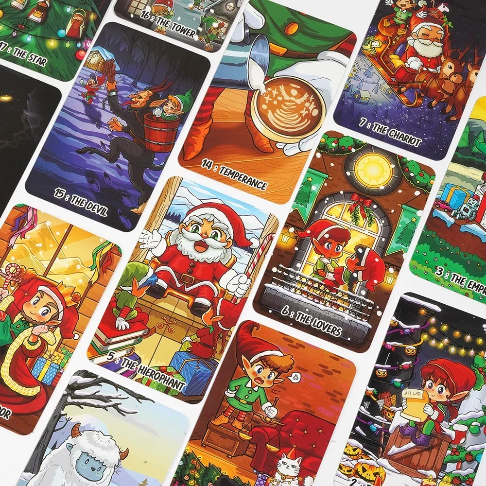 78pcs X'mas Elf Tarot Green Edition by Mate Horonumber Xmas elf in the Christmas land Tarot Cards For Beginners follow the RWS