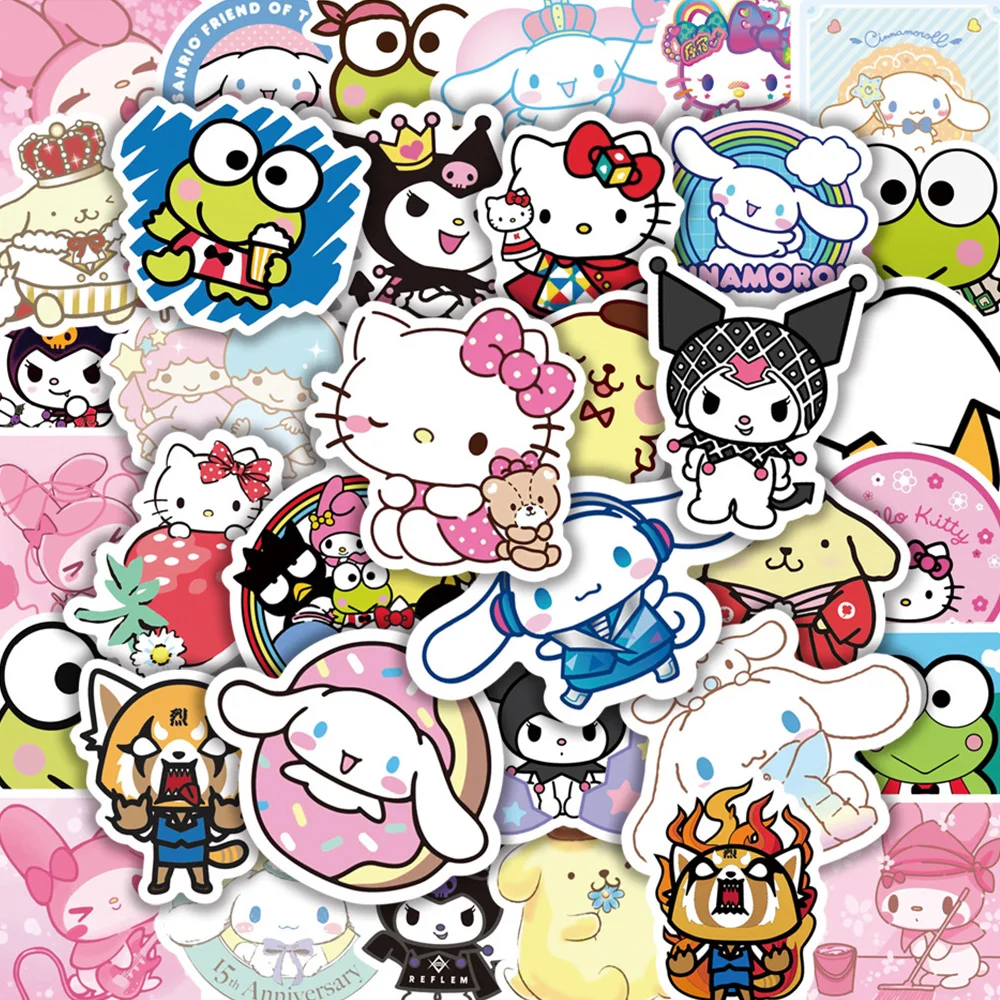 

10/30/50/100pcs Cute Sanrio Cartoon Stickers Aesthetic Waterproof Decorative Scrapbooking Phone Case Guitar Kawaii Sticker Toys