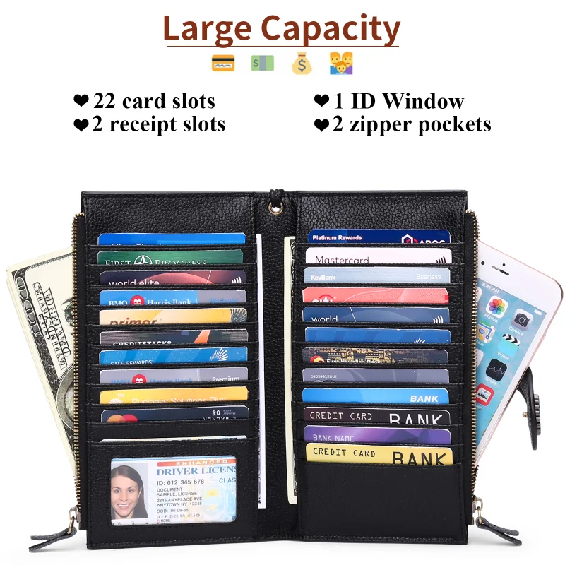 2023 New Genuine Pickup Bag Women's Large Capacity Multi card Zipper Phone Bag Multi function Long Card Bag Wallet