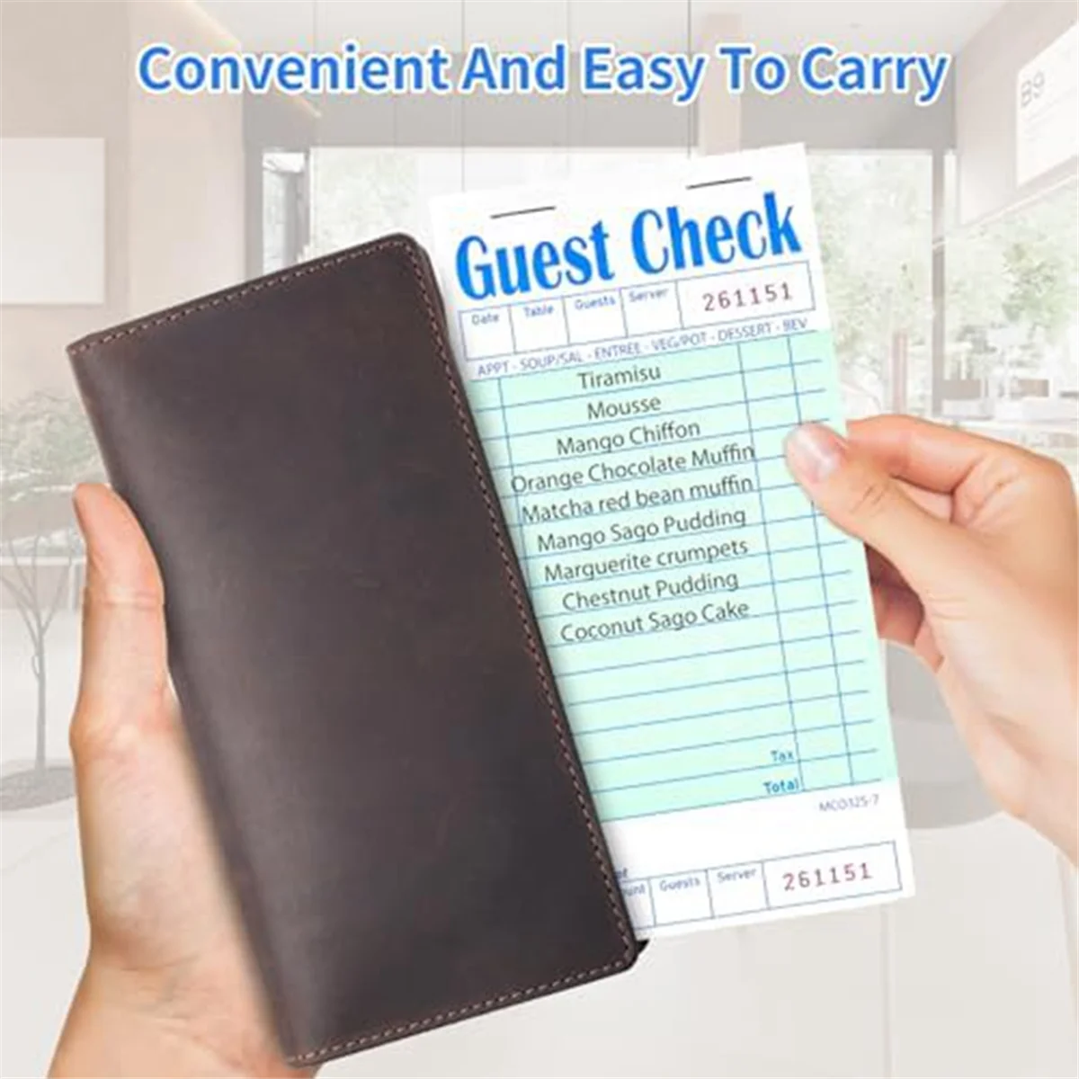 ABDR-5 Pack Guest Check Books, Server Note Pads for Restaurant, Green Waiter Checkbook, Restaurant Order Pad 50 Sheets/Pack