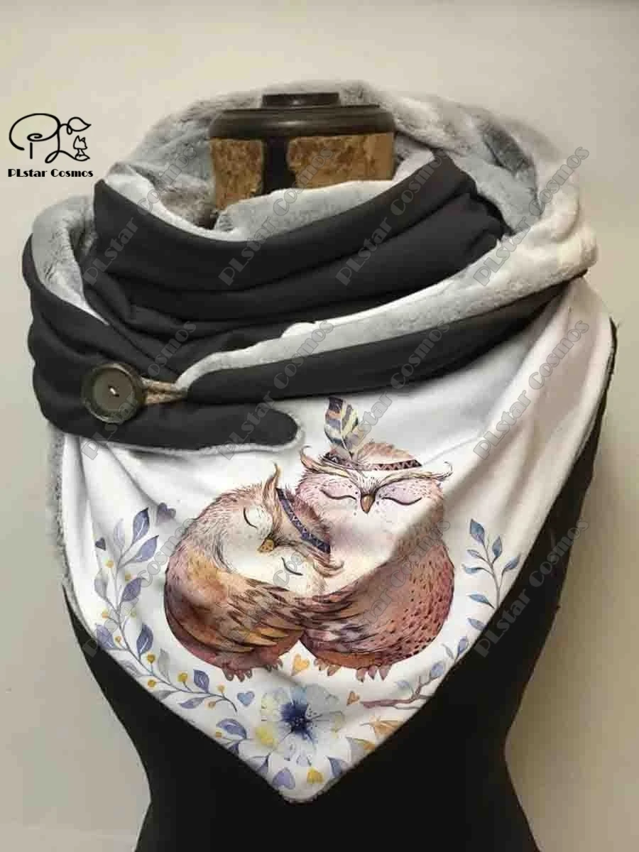 3D printed animal series cute owl funny pattern female warm shawl spring and winter small triangle scarf M-4