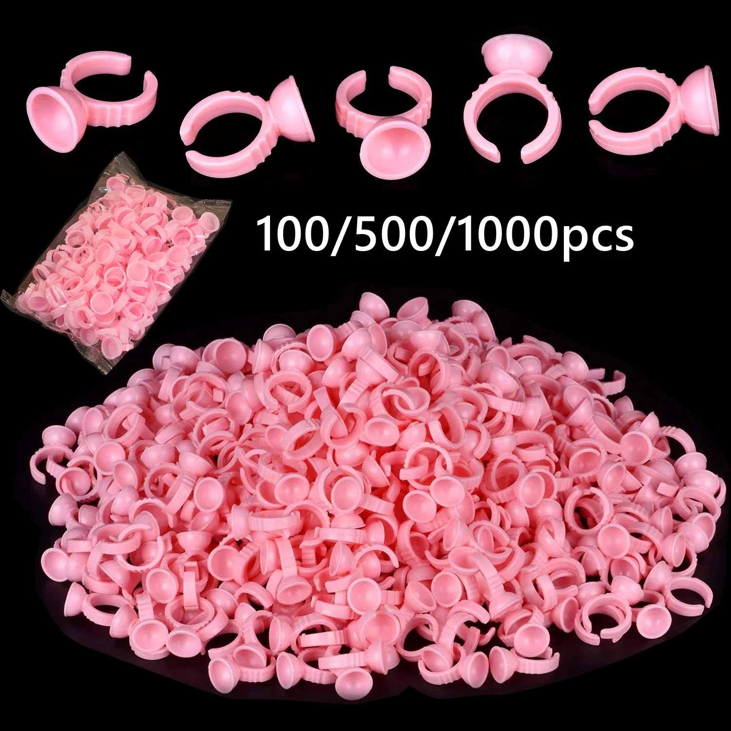 100/500/1000Pcs Pigment Rings Makeup Rings Tattoo Glue Holder, Disposable Plastic Makeup Rings for Nail Art Eyelash Extension