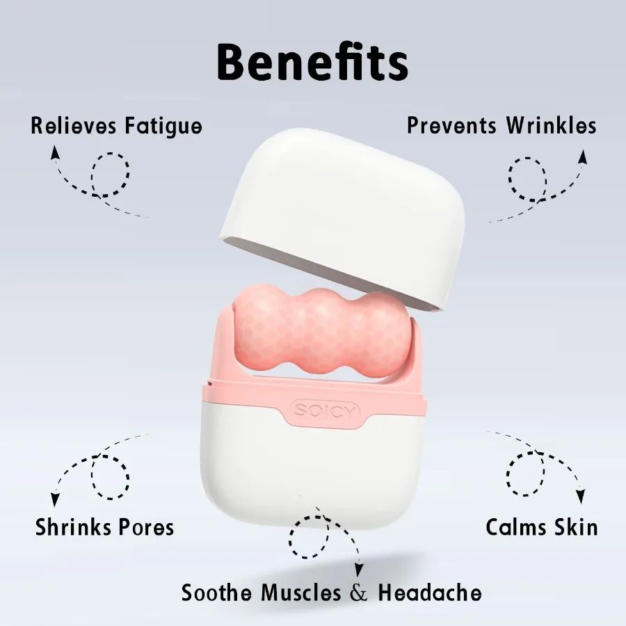 Rolo de gelo para rosto e olhos, ferramentas de cuidados com a pele facial com rolo facial 2 em 1 e estojo de viagem, presente de cuidados com a pele para homens e mulheres rosa