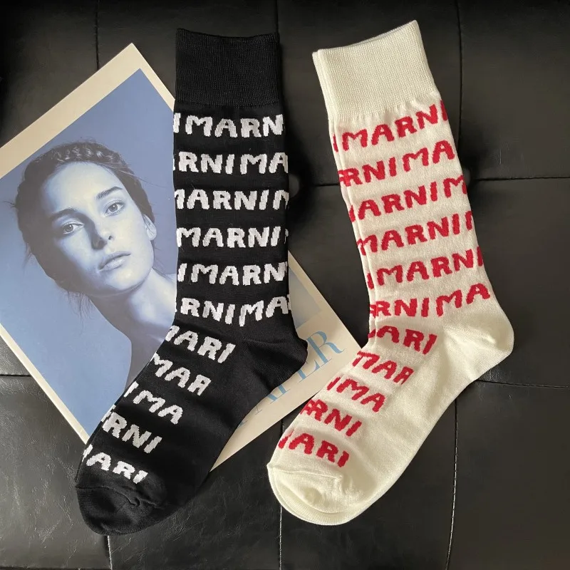 Funny Crew Letter Socks Ins Net Celebrity Black White Full Print Sports Middle Tube Sock Cotton Men Women Couple Socks