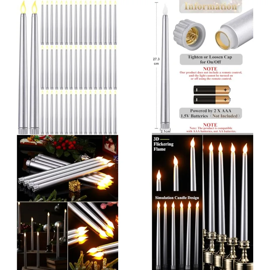 48 Pcs Flameless LED Taper Candles Battery Operated Candles Bulk Realistic LED Candlesticks Flickering for Wedding Church Gradu