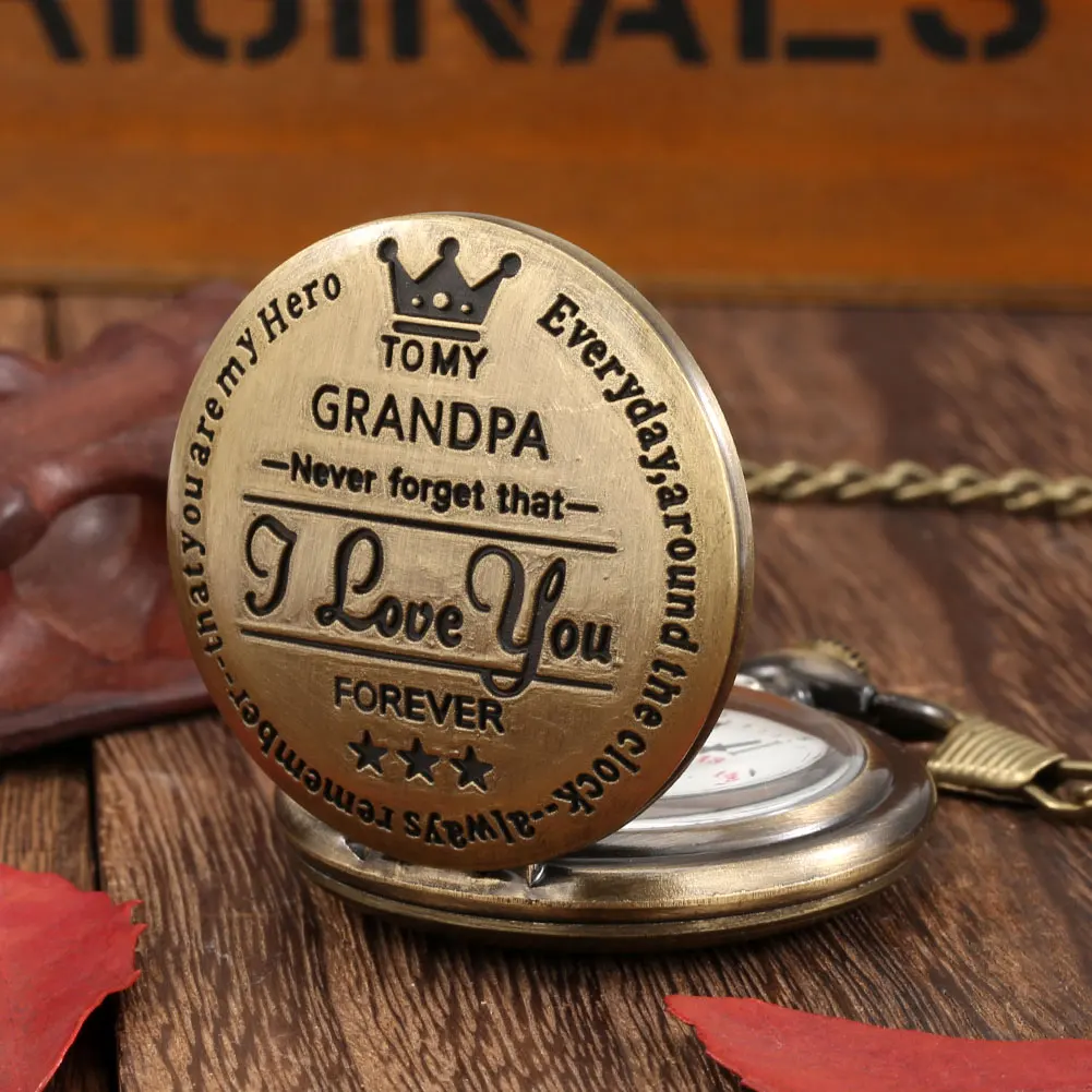 البرونزية خمر الجد تصميم كوارتز ساعة الجيب قلادة قلادة فوب سلسلة الجيب ساعة هدية على مدار الساعة