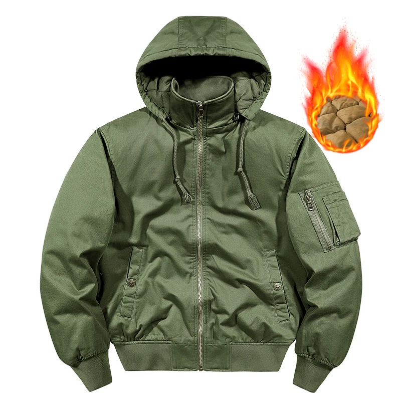 Men's Outdoor Hooded Warm Cotton Coat Overcoat Men's Casual Warm Windbreaker Winter Thick Jacket with Thick Inner Layer