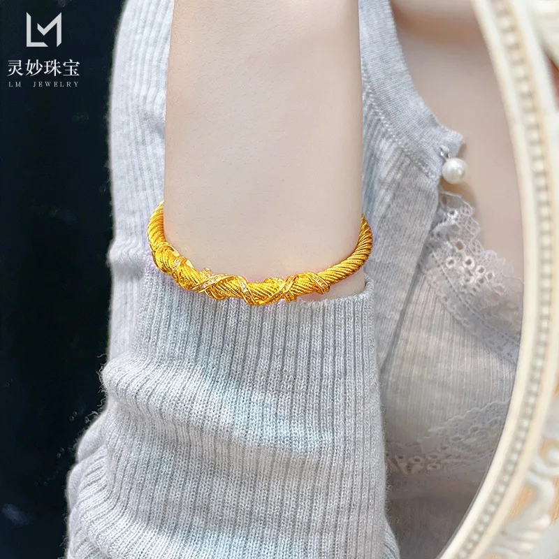 

Vintage Luxury AU999 24K Gold Hemp Women's Jewelr Flower Bracelet Ring!Filigree Twisted, Adjustable Flattering, Fit for Any Hand