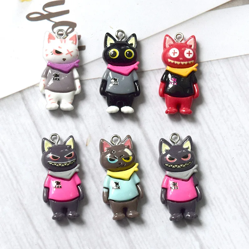 10Pcs Cute Pirate Kitten Charms Cartoon Resin Pendant For Making Diy Necklace Earrings Keychain Handmade Accessories Supplies