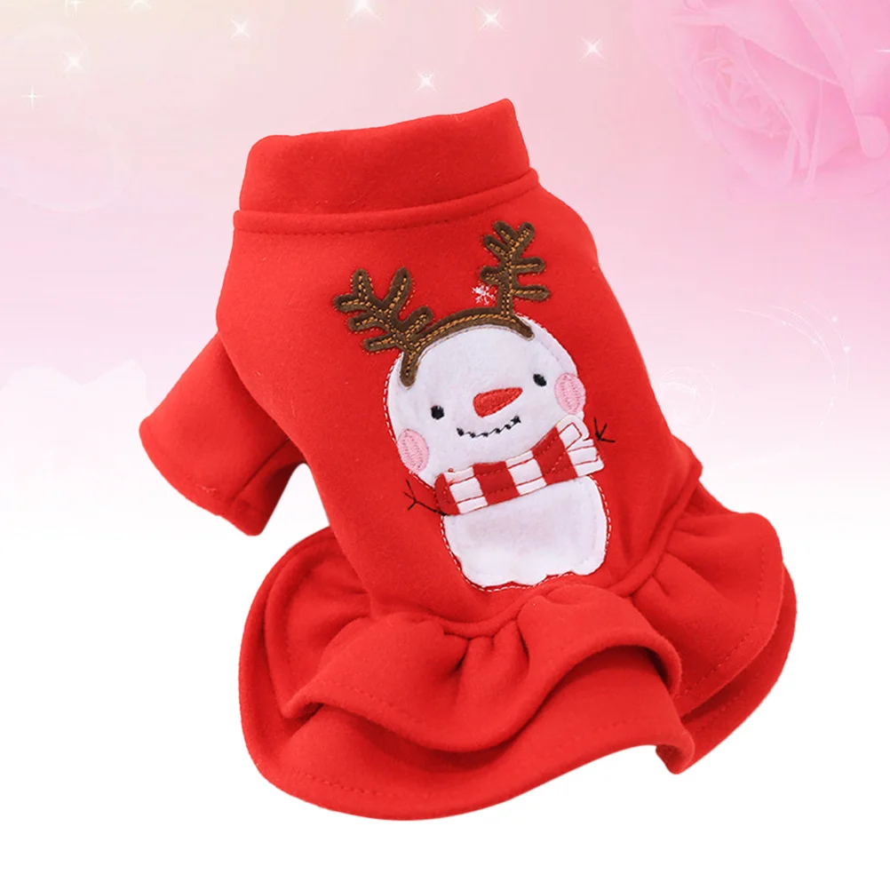 

Dog Christmas Skirt Red Size L Snowman Design Pet Clothes Puppy Dress Walking Jogging Apparel Dog Skirt Pet Clothes