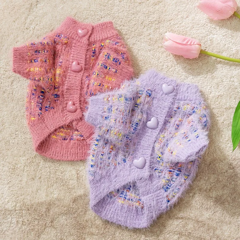 

Puppy Ladies Flower Yarn Sweaters Pet Open Button Sweaters Teddy Warm Knitted Sweaters Cute Dog Clothes