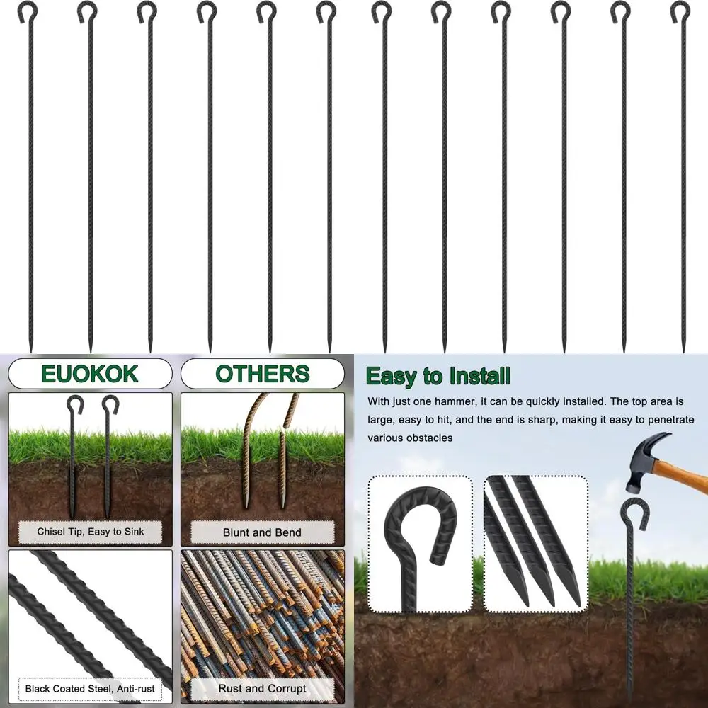

Rebar Stakes 48 Inch 1/2 Inch Diameter Heavy Duty Metal Tree Spikes 6Pcs, Garden Rope Fence Stake for Creating a Rope Border Aro