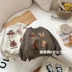 2024 Cartoon Plush Kids Sweatshirts Children's Winter Korea Style Children's Cartoon Thickened Boys' Sweater Loose Casual Top