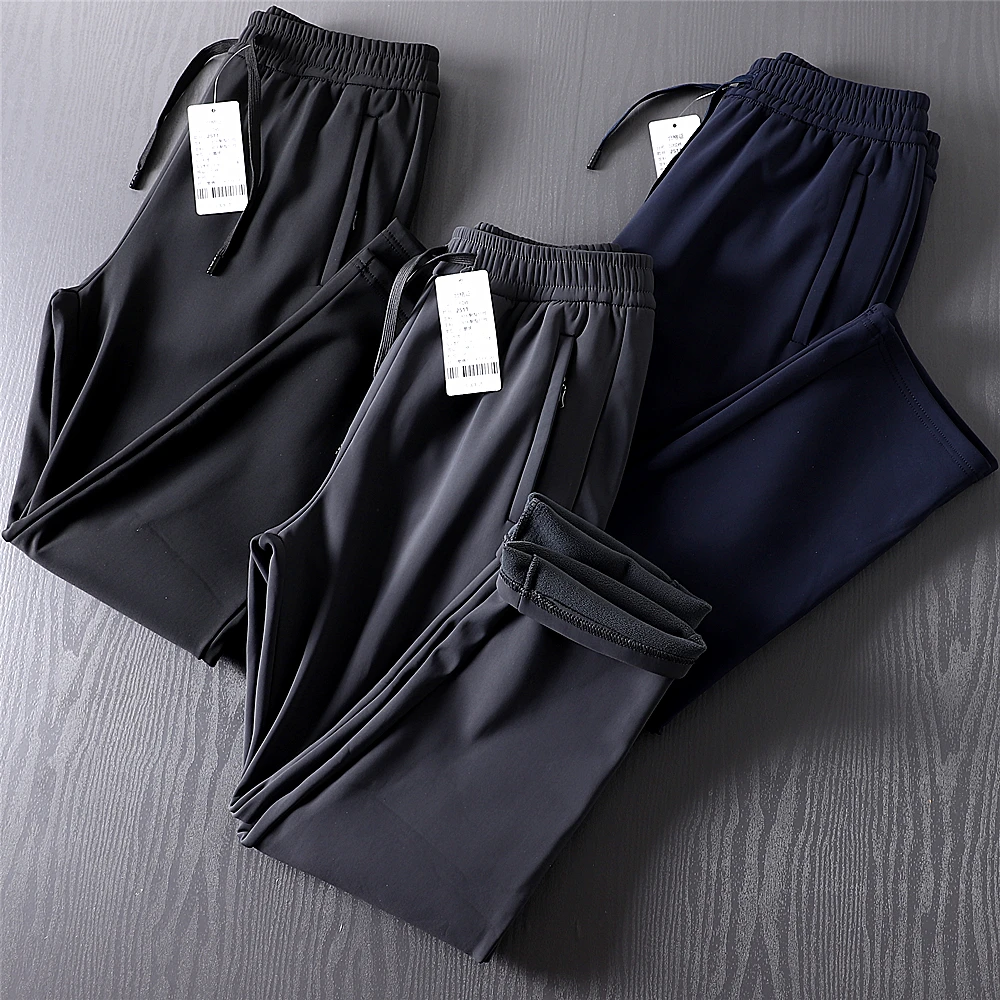 

Waterproof Wear-Resistant Elastic Smooth Men's Autumn Winter Thiened Elastic Waist Warm Windproof Casual Pants