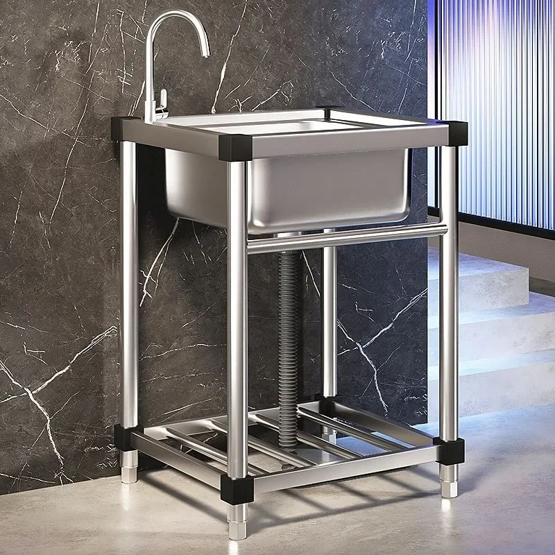 Stainless Steel Kitchen Sink Stand Integrated Dishwashing Basin Large Single Bowl Commercial Grade Kitchen Sink Household Sink