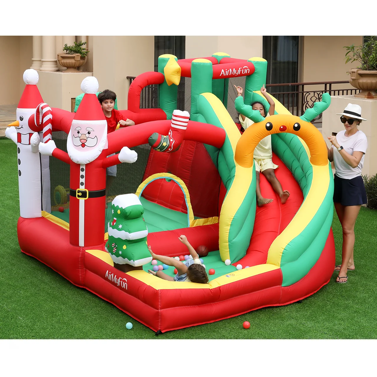 

AirMyFun Высококачественный надувной дом для рождественской вечеринки, Санта-Клаус, домашний прыгающий дом с горкой, праздничный комбинированный дом